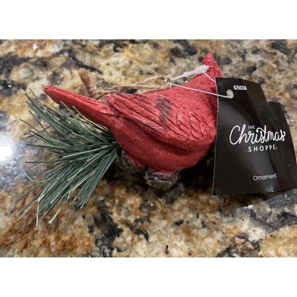 Cardinal Red Bird Resin Christmas Holiday Ornament Pinecone Branch NEW Rustic - Picture 2 of 3